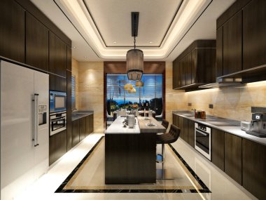 Ev mutfağının 3D görüntüsü