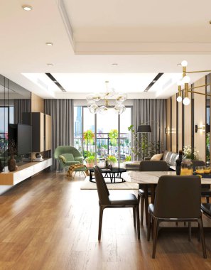 Ev oturma odasının 3D görüntüsü