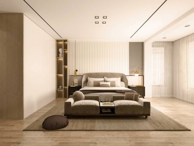 Lüks yatak odasının 3D görüntüsü