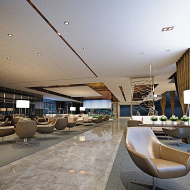 3D lüks otel lobisi.