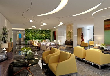 3D lüks otel lobisi.