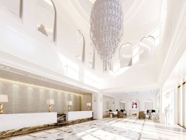3D lüks otel lobisi.