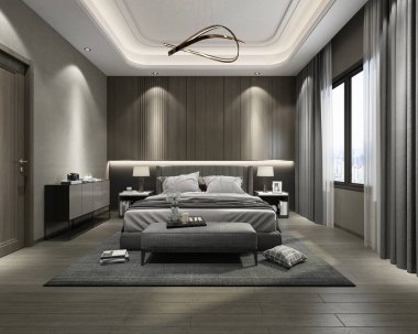 Modern otel odasının 3D görüntüsü