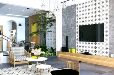 Oturma odasının 3D görüntüsü