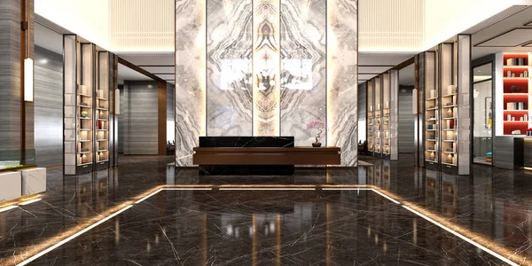 Otel resepsiyon lobisinin 3D görüntüsü