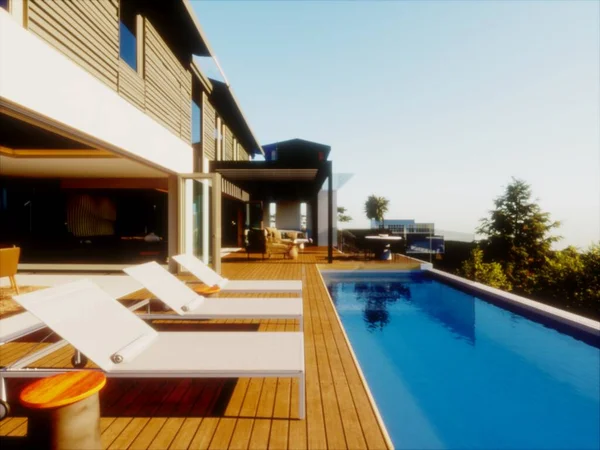 Render Casa Luxo Com Piscina — Fotografia de Stock