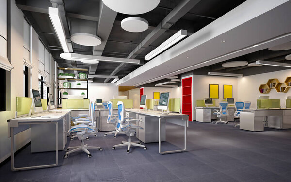 3d render of modern working office, large space