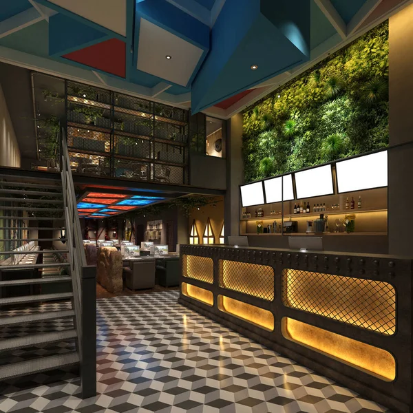 Cafe restoranının 3D görüntüsü