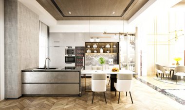 3D lüks ev mutfağı.