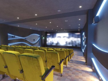 Modern sinema odasının 3D görüntüsü
