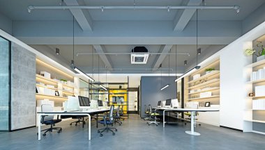 Modern çalışma ofisinin 3D görüntüsü