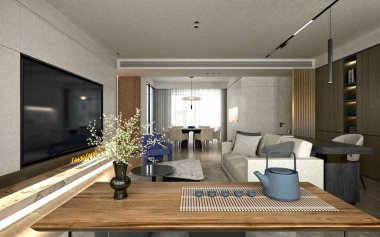 Modern oturma odasının 3D görüntüsü