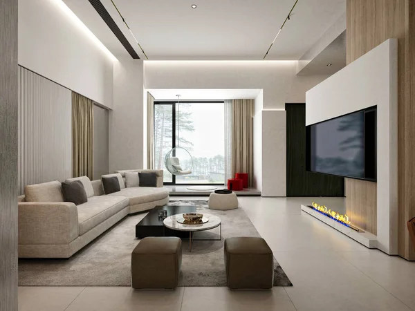 Modern oturma odasının 3D görüntüsü