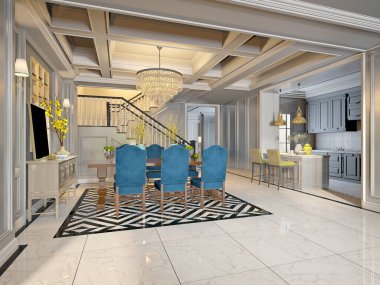 Modern oturma odasının 3D görüntüsü