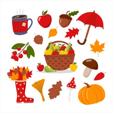 Sevimli sonbahar koleksiyonu, vektör illüstrasyonu