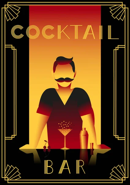 Cocktail bar poster, estilo art deco — Vetor de Stock