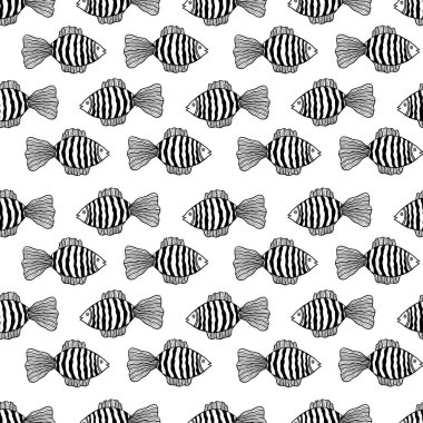 Siyah beyaz balıklarla kusursuz desen