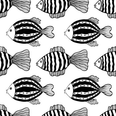 Siyah beyaz balıklarla kusursuz desen