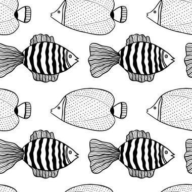 Siyah beyaz balıklarla kusursuz desen