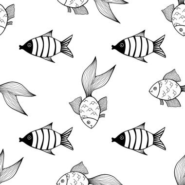 Siyah beyaz balıklarla kusursuz desen