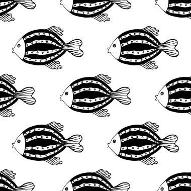Siyah beyaz balıklarla kusursuz desen