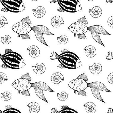 Balık ve kabuklu kusursuz desen