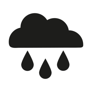 Yağmur. Damlalı bulut. İzole edilmiş ağ simgesi. Logo tasarımı. Siyah beyaz düz vektör illüstrasyonu. 