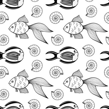 Balık ve kabuklu kusursuz desen