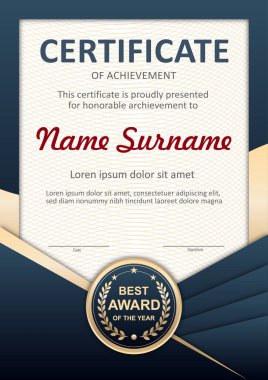 mavi ve altın sertifika şablonu