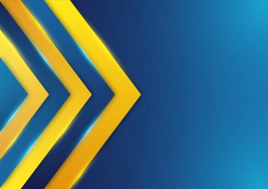 Abstract blue background with yellow triangles and highlights of light