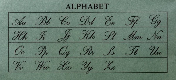 Yeşil arkaplanda büyük harfli Latin alfabesi