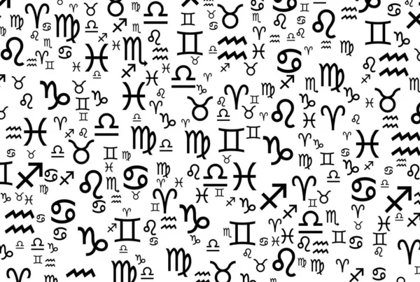 Tasarım için arka plan, pankart ve duvar kağıdı. Zodiac sembolleri farklı açılardan imzalar, beyaz arka planda kaotik. Şablon. 3d