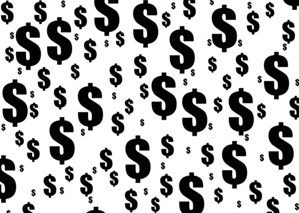 Tasarım için arka plan, pankart ve duvar kağıdı. Dolar sembolü farklı açılarda, beyaz arka planda kaotik. Şablon. 3d