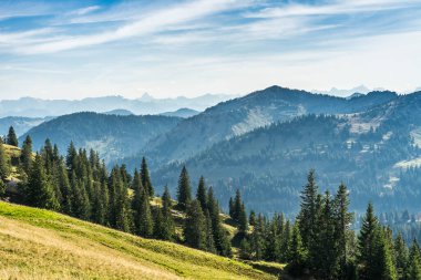 Oberstaufen, Allgaeu bölgesi, Bavyera, Almanya yakınlarındaki Nagelfluh zincirinin tepesinde sonbahar atmosferi.