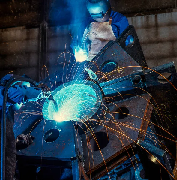 Welding Labourer Heavy Metall Industry Welding Steel Construction — Stock Photo, Image