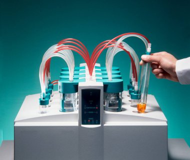 Kimyasal başlık aygıtı ve bilimsel bir laboratuvarda fiziksel analiz.