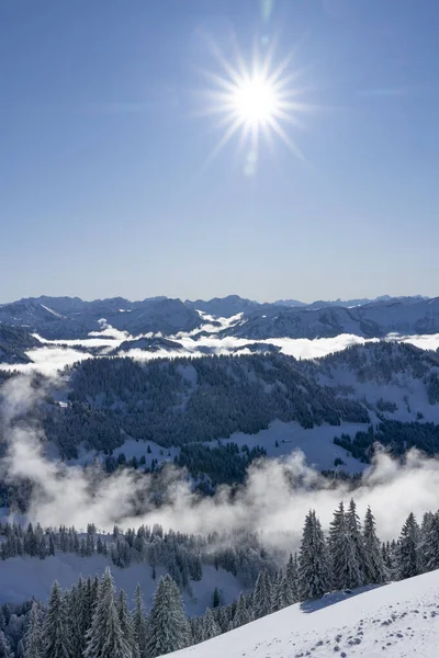 Allgaeu Dağları Ndaki Kış Manzarası Hochgrat Zirvesinden Bregenz Wald Dağlarına — Stok fotoğraf