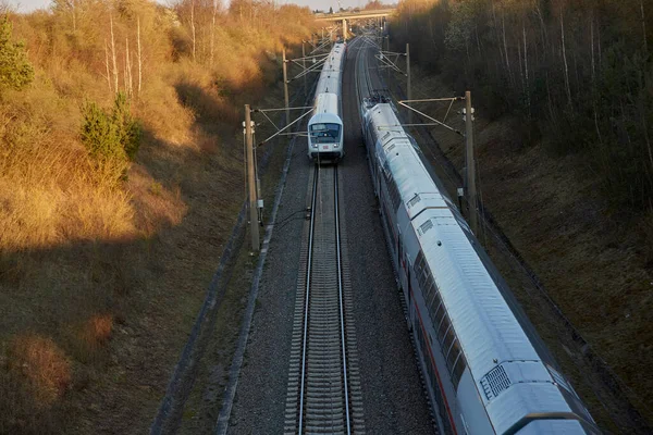 Електричний Швидкісний Поїзд Проходить Швидкісним Залізничним Маршрутом Між Штутгартом Мангеймом — стокове фото