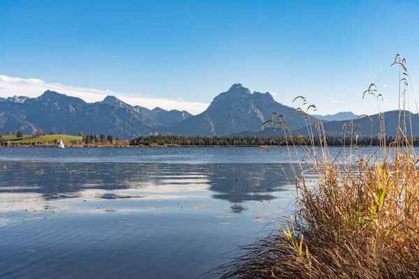 Paisagem Atmosfera Outonal Lago Weissensee Leste Allgaeu Perto Cidade Fuessen — Fotografia de Stock