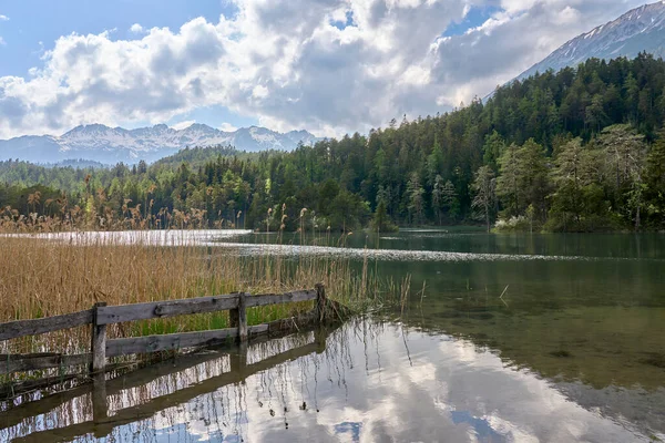 Idyllic Lake Weissensee One Fernpass Lakes Biberwier Zugspitz Area Tirol — Stock Photo, Image