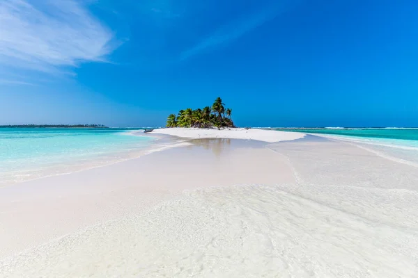 Tiny Little Sandy Island Palm Tree White Sand Beach Turquoise — ストック写真
