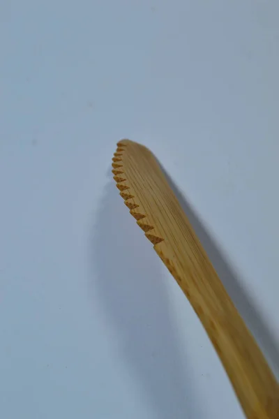 Set Cutlery Made Bamboo Pure White Background — Stock Photo, Image
