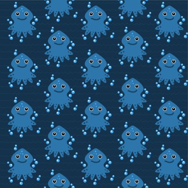 Mürekkep balığıyla kusursuz desen. Duvar dekorasyonu, kartpostal, poster, broşür, gömlek vesaire için tasarım.