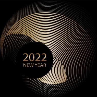 2022 yeni yıl altın arkaplan, geometrik dinamik desen, vektör bayrağı, kart, poster, el ilanı.