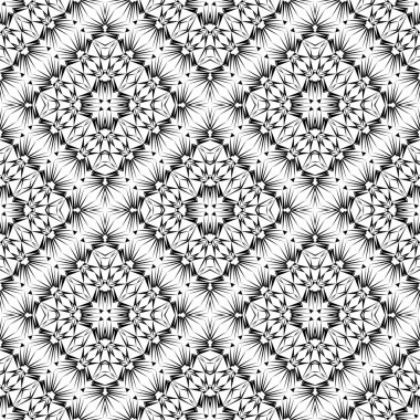 Geometrik dikişsiz desen, süs, soyut siyah beyaz arkaplan, moda baskısı, vektör dekorasyonu.