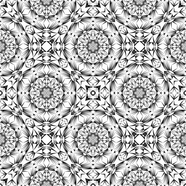 Geometrik dikişsiz desen, süs, soyut siyah beyaz arkaplan, moda baskısı, vektör dekorasyonu.