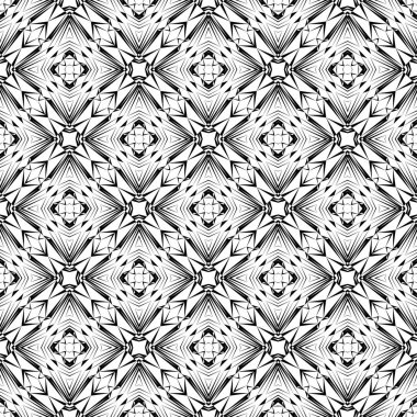 Geometrik dikişsiz desen, süs, soyut siyah beyaz arkaplan, moda baskısı, vektör dekorasyonu.