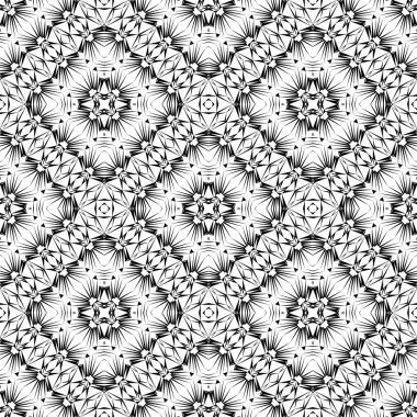 Geometrik dikişsiz desen, süs, soyut siyah beyaz arkaplan, moda baskısı, vektör dekorasyonu.