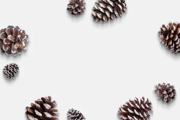 Pine Cones Composition Copy Space Middle Top View Flat Lay — Stock Photo, Image