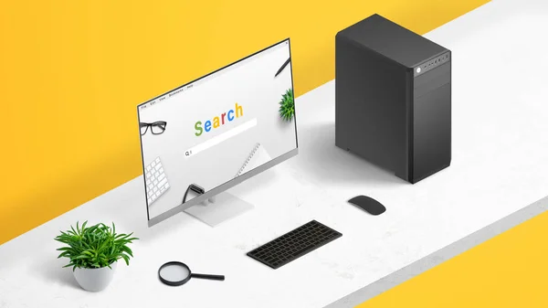 Online Search Concept Browser Search Engine Computer Display Isometric Position — Stockfoto